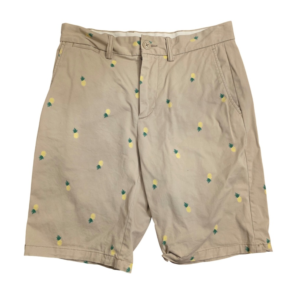 Old Navy Mens Ultimate Slim Khaki Pineapple Embroidered Chino‎ Shorts Tan 29